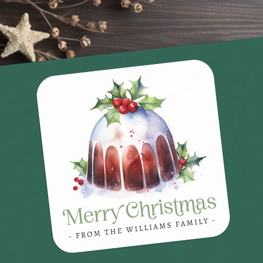 Sticker Carré Couleur d'aquarelle des baies sèches de Noël