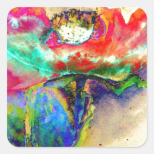 Sticker Carré Couleur d'eau Abstraite colorée et rétro