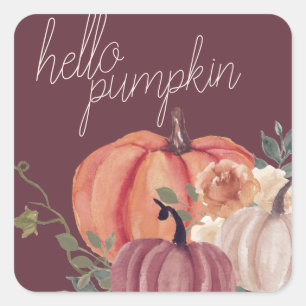 Sticker Carré Couleur d'eau d'automne Bonjour Citrouille