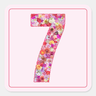 Sticker Carré Couleur Florale Rose Mois Numéro