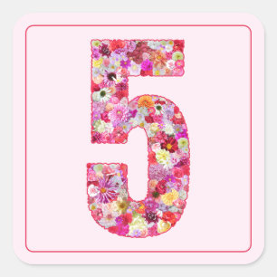 Sticker Carré Couleur Florale Rose Mois Numéro 5