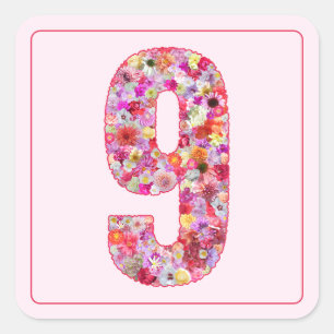 Sticker Carré Couleur Florale Rose Mois Numéro 9