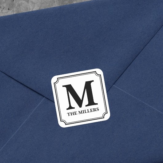 Sticker Carré Couleur modifiable Moderne Classic Nom de famille 