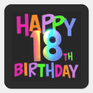 Sticker Carré COULEUR MULTI de JOYEUX 18ème ANNIVERSAIRE