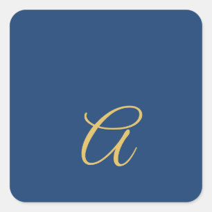 Sticker Carré Couleur Or & Bleu Monogramme Initial Professionnel