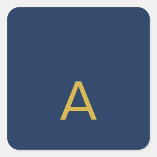 Sticker Carré Couleur Or & Bleu Monogramme Initial Professionnel (Devant)