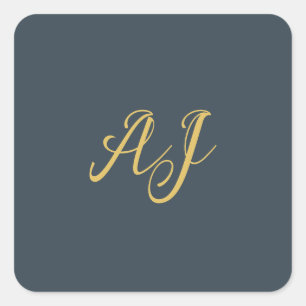 Sticker Carré Couleur Or Charbon Monogramme Initial Professionne