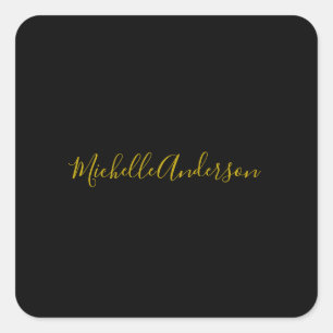 Sticker Carré Couleur or Noir Moderne minimaliste Nom de l'écrit