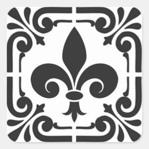 Sticker Carré Couleur Personnalisée Élégant Noir Fleur de Lis Fr