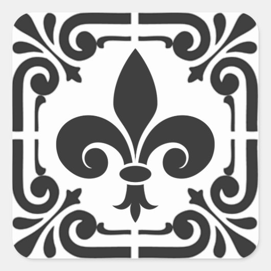 Sticker Carré Couleur personnalisée Élégant Noir Fleur de Lis Fr (Devant)