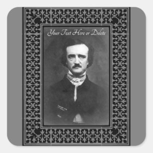 Sticker Carré Couleur/Texte Edgar Allen Poe Bordure Vintage
