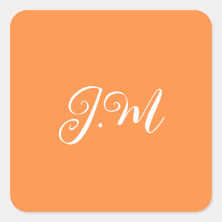 Sticker Carré Couleur unie orange fête cocktail monogramme initi