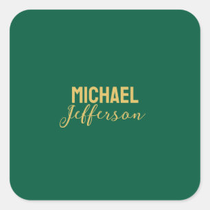 Sticker Carré Couleur verte or élégante moderne minimaliste nom