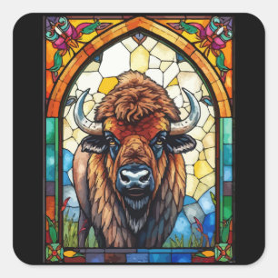 Sticker Carré Couleurs Audacieuses Bison Buffalo Cottagecore Imp