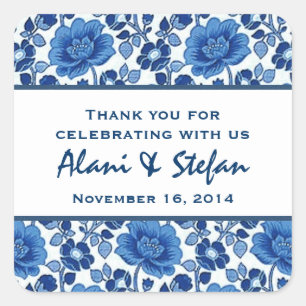 Sticker Carré Couleurs du Mariage de Merci Floral Vintage bleu V