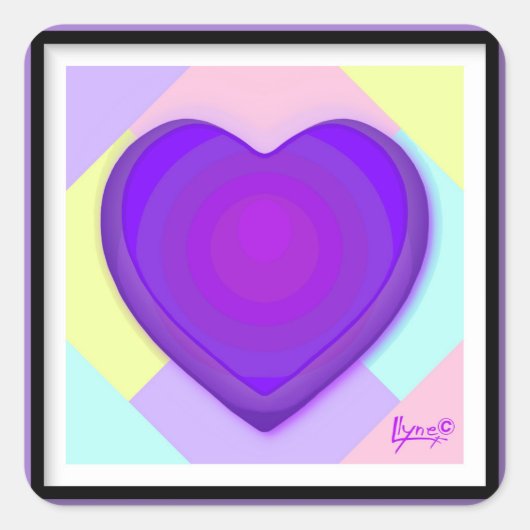 Sticker Carré Couleurs pastel & coeurs violets battre (Devant)