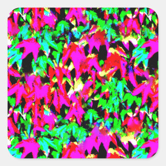 Sticker Carré Couleurs Tendances Feuilles Mur Abstrait
