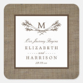Sticker Carré Country Rustic Monogramme Branche & Mariage Burlap (Devant)