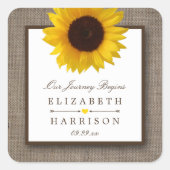Sticker Carré Country Rustic Tournesol & Mariage Burlap (Devant)