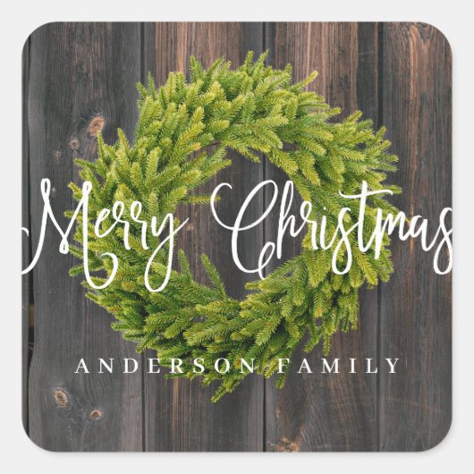 Sticker Carré Country Rustic Wood Merry Christmas Greeting (Devant)