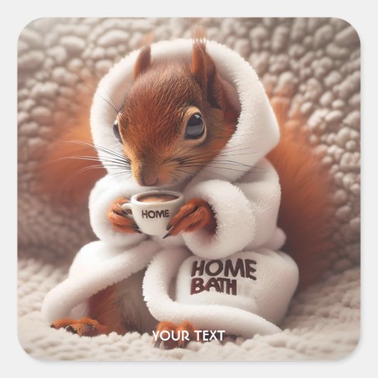 Sticker Carré Coupe de café Imaginaire Cute Squirrel (Devant)