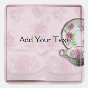 Sticker Carré Coupe de thé rose antique sur Mauve