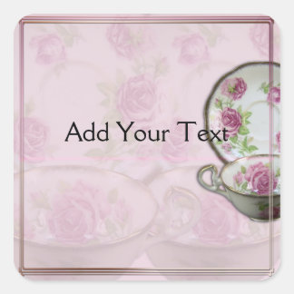 Sticker Carré Coupe de thé rose antique sur Mauve