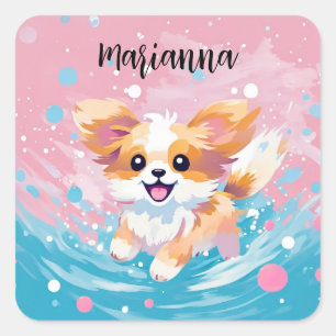 Sticker Carré Coupe Papillon Joueuse : Tache de rose et de bleu