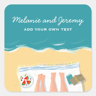Sticker Carré Couple bronzage sur la plage Personnalisé