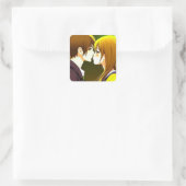 Sticker Carré Couple d'anime s'embrassant dessin animé (Sac)