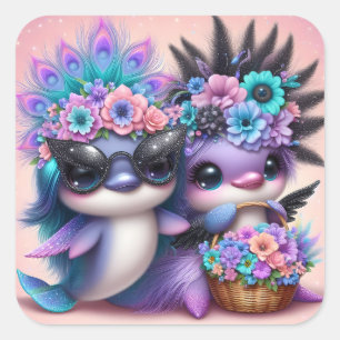 Sticker Carré Couple dauphin mignon
