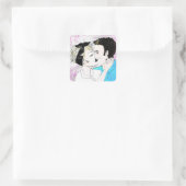 Sticker Carré Couple de baiser rétro (Sac)