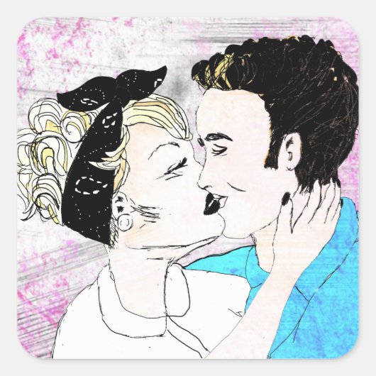 Sticker Carré Couple de baiser rétro (Devant)