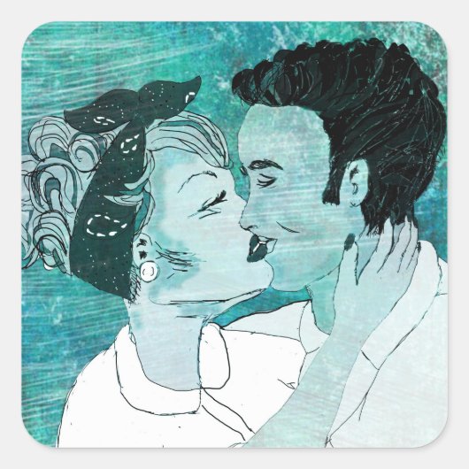 Sticker Carré Couple de baiser rétro (Devant)
