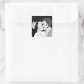 Sticker Carré Couple de baiser rétro noir et blanc (Sac)