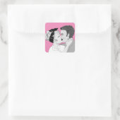 Sticker Carré Couple de baiser rétro noir et blanc (Sac)