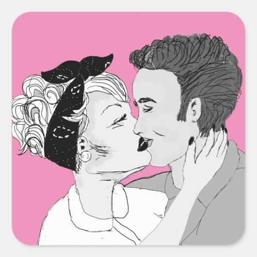 Sticker Carré Couple de baiser rétro noir et blanc (Devant)