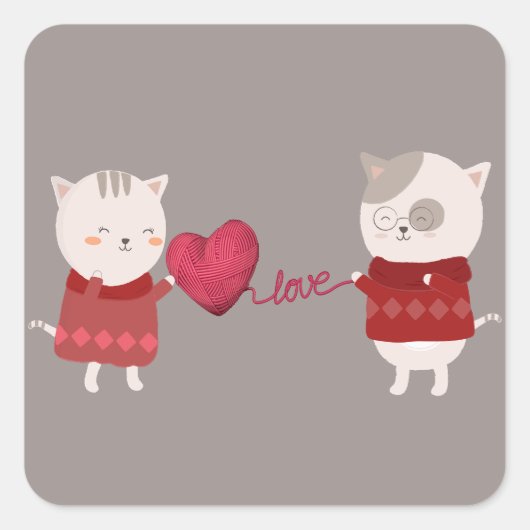 Sticker Carré Couple de caricature de chat (Devant)
