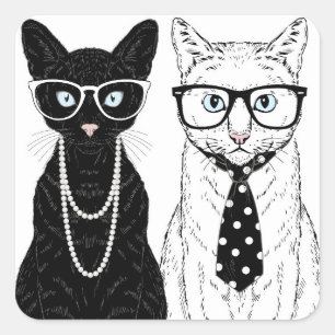 Sticker Carré Couple de chats