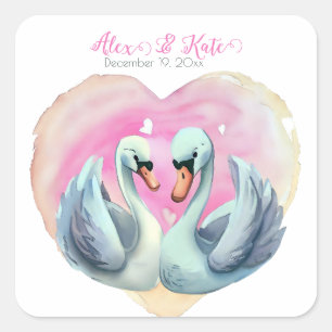 Sticker Carré Couple de cygne mignonne   Mariage romantique