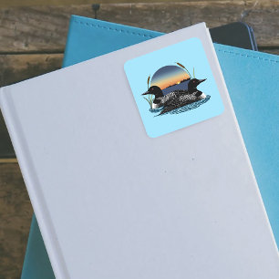 Sticker Carré Couple de huards Sunset Blue Lac Faune
