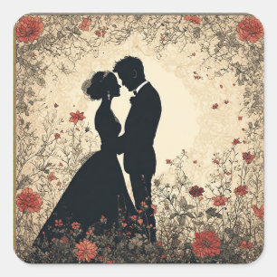 Sticker Carré Couple de mariage romantique
