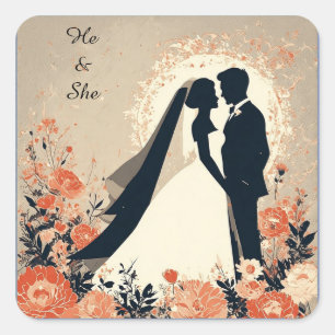 Sticker Carré Couple de mariage romantique