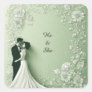 Sticker Carré Couple de mariage romantique