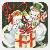 Sticker Carré couple de neige de Noël rétro (Devant)