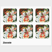 Sticker Carré couple de neige de Noël rétro (Feuille)