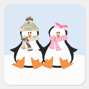 Sticker Carré Couple de pingouin militaire