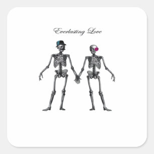 Sticker Carré Couple de squelettes gothiques (Blanc) Classique