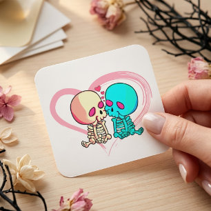 Sticker Carré Couple de squelettes romantiques s'embrassant dans