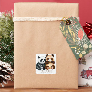 Sticker Carré Couple d'ours mignon   Mariage romantique